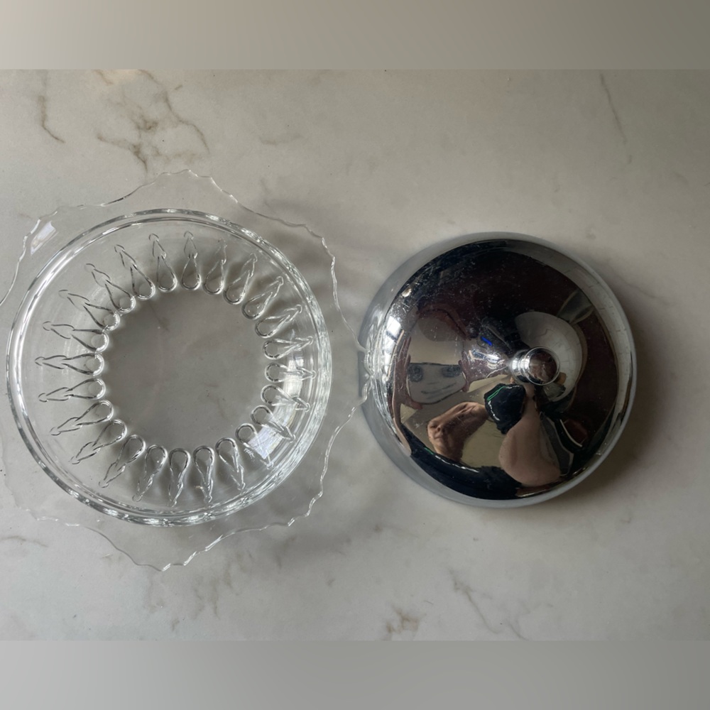 Embossed Glass Candy Dish w/ Metal Lid